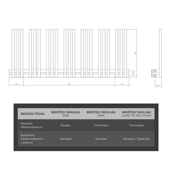 Arezzo design linear black 1200x500 törölközőszárító radiátor LR12050B