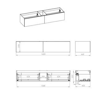 Arezzo design Monterey 160 alsószekrény két fiókkal, magasfényű antracit AR-169473