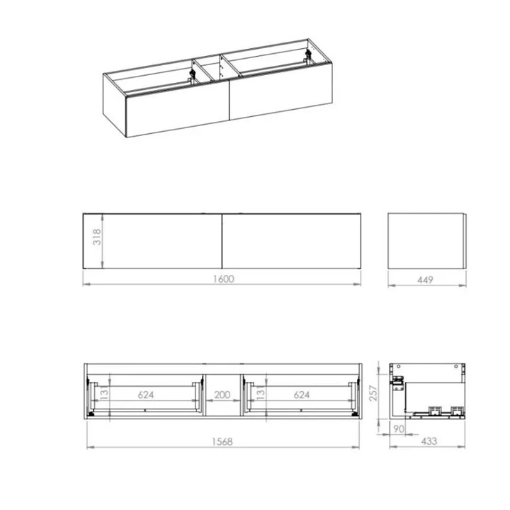 Arezzo design Monterey 160 alsószekrény két fiókkal, magasfényű antracit AR-169473