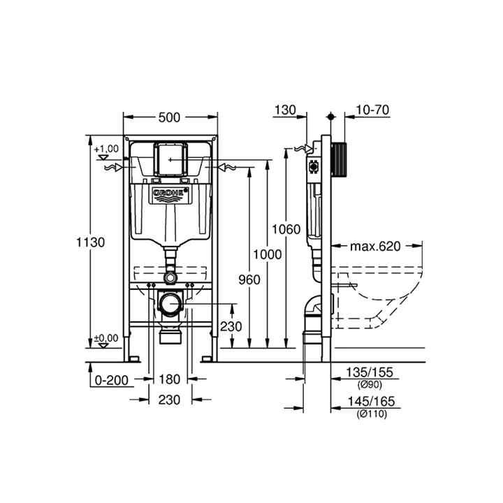 Grohe Rapid keretes falsík mögötti wc-tartály 38528001