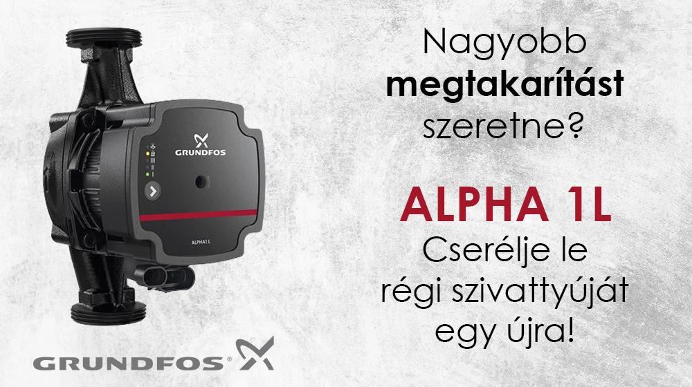 Grundfos - Alpha1 L keringető szivattyú,   az elérhető energiahatékonyság