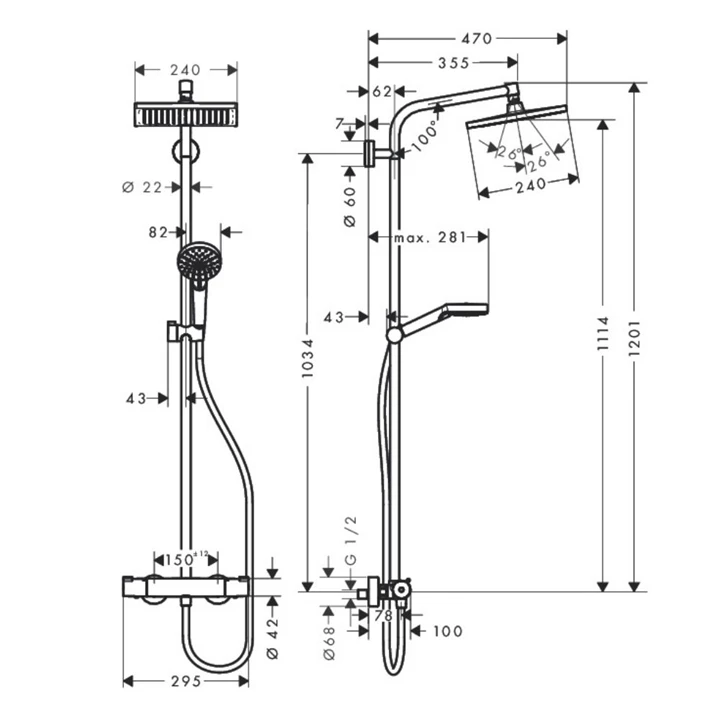 Hansgrohe Crometta E 240 Showerpipe termosztátos csapteleppel, króm 27271000