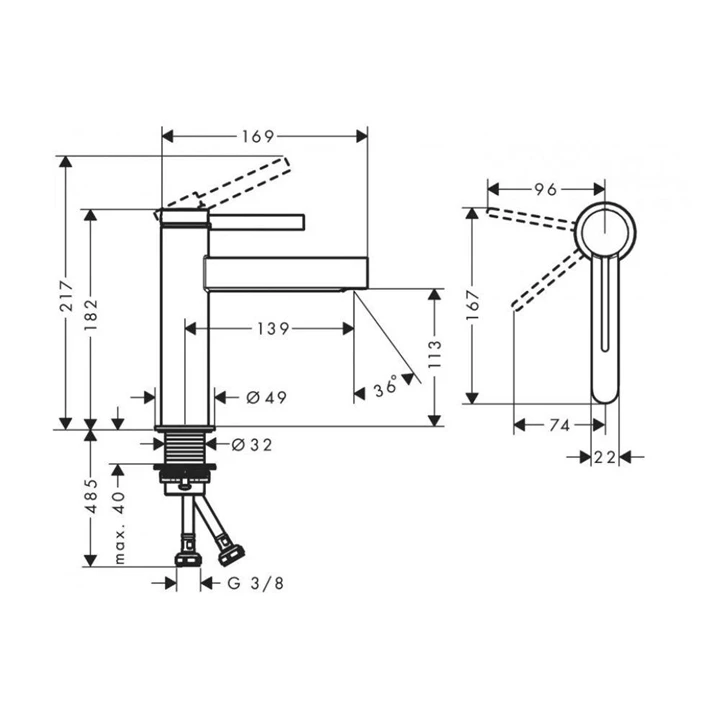 Hansgrohe Finoris egykaros mosdócsaptelep 100, CoolStart, push-open lefolyógarnitúrával, króm 76024000