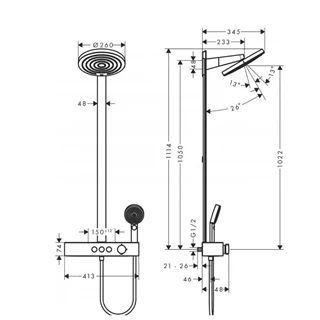 Hansgrohe Pulsify Showerpipe 260, 2 jet EcoSmart, és ShowerTablet Select 400, szálcsiszolt bronz 24241140