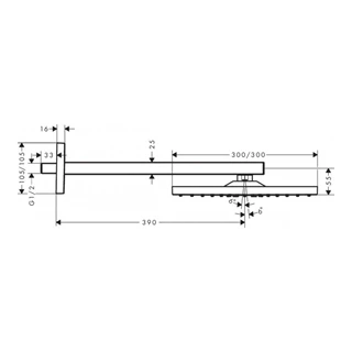 Hansgrohe Raindance Square 300 1jet fejzuhany zuhanykarral 390 mm zuhanykarral 26238000