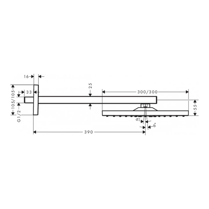 Hansgrohe Raindance Square 300 1jet fejzuhany zuhanykarral 390 mm zuhanykarral 26238000