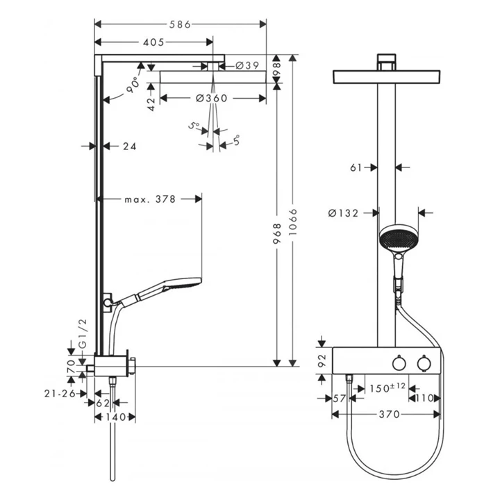 Hansgrohe Rainfinity Showerpipe 360 1jet zuhanyrendszer, matt fekete 26853670