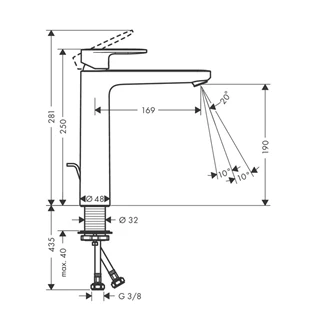 Hansgrohe Vernis Blend egykaros mosdócsaptelep 190, automata lefolyógarnitúrával matt fekete 71552670