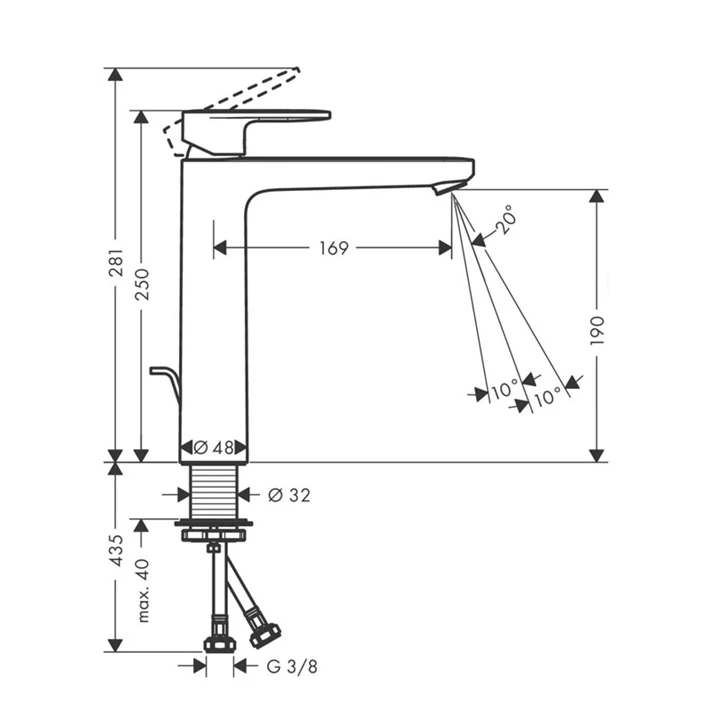 Hansgrohe Vernis Blend egykaros mosdócsaptelep 190, automata lefolyógarnitúrával matt fekete 71552670