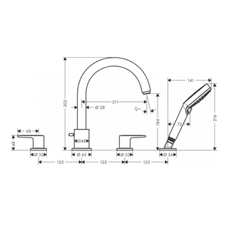 Hansgrohe Vernis Blend peremre szerelhető kádcsaptelep matt fekete 71456670
