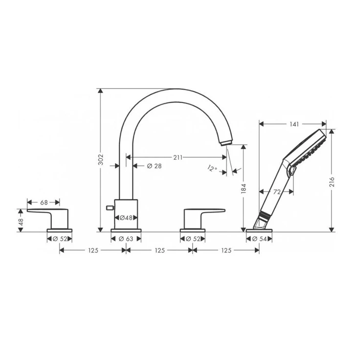 Hansgrohe Vernis Blend peremre szerelhető kádcsaptelep matt fekete 71456670