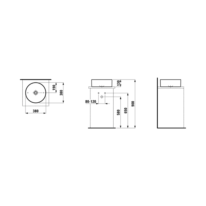 Laufen Living SaphirKeramik mosdótál 38x38 cm csaplyuk és túlfolyó nélkül, fehér H8114350001121