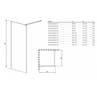 Radaway Modo New Black II 75 Walk-in zuhanyfal 389075-54-01