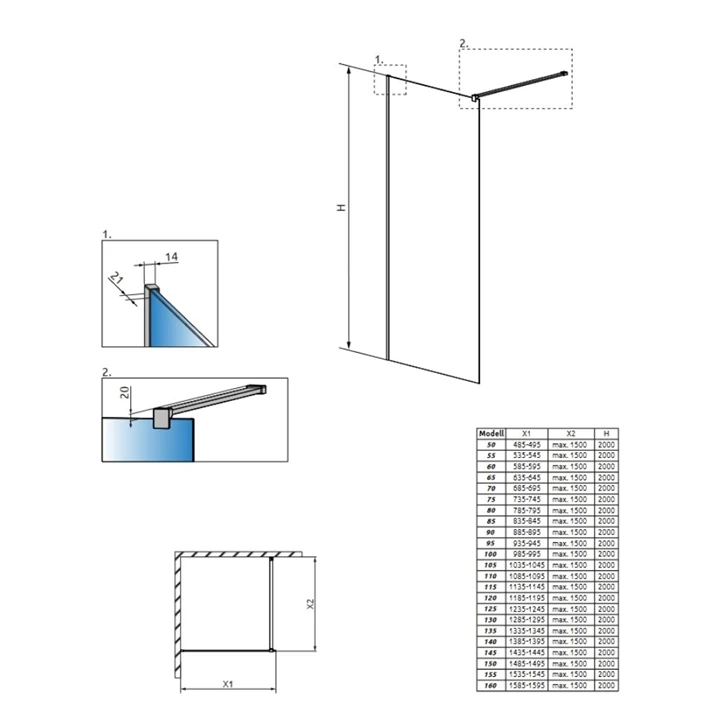 Radaway Modo New Black II 75 Walk-in zuhanyfal 389075-54-01