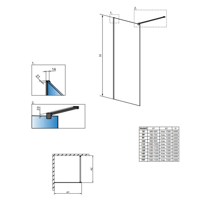 Radaway Modo New Black II Walk-in fekete zuhanyfal 80 átlátszó 389084-54-01