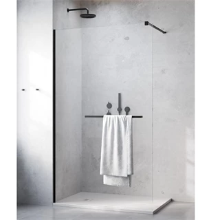 Radaway Modo New Black II Walk-in fekete zuhanyfal törölközőtartóval 85 átlátszó 389085-54-01W