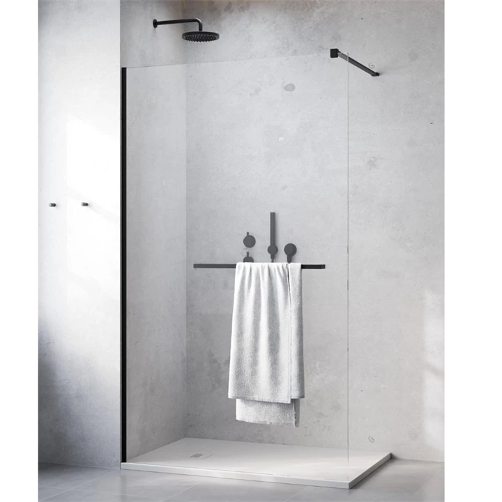 Radaway Modo New Black II Walk-in fekete zuhanyfal törölközőtartóval 85 átlátszó 389085-54-01W