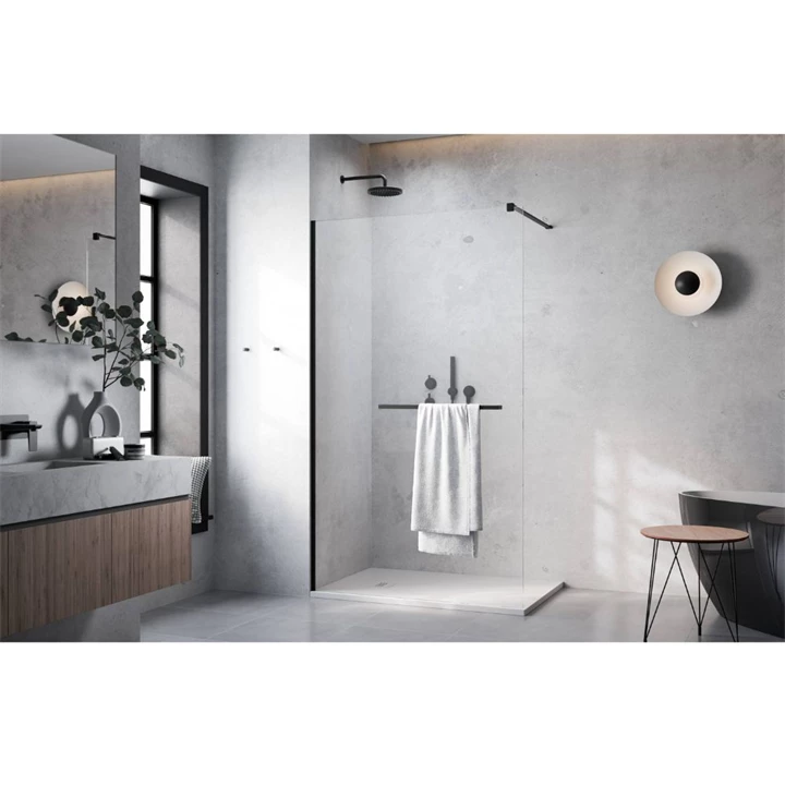 Radaway Modo New Black II Walk-in fekete zuhanyfal törölközőtartóval 85 átlátszó 389085-54-01W