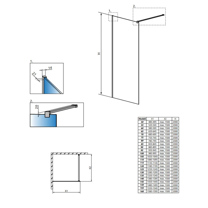 Radaway Modo New II Walk-in zuhanyfal 120 átlátszó 389124-01-01