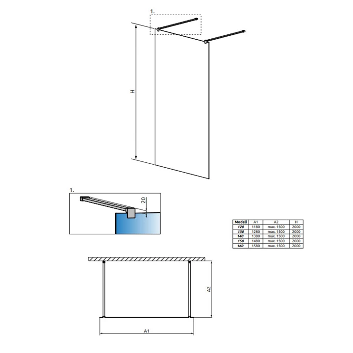 Radaway Modo New I Walk-in zuhanyfal 140 átlátszó 388144-01-01