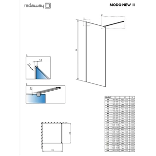 Radaway Modo New Gold II Walk-in zuhanyfal 50x200 átlátszó üveg, arany profilszín 389054-09-01