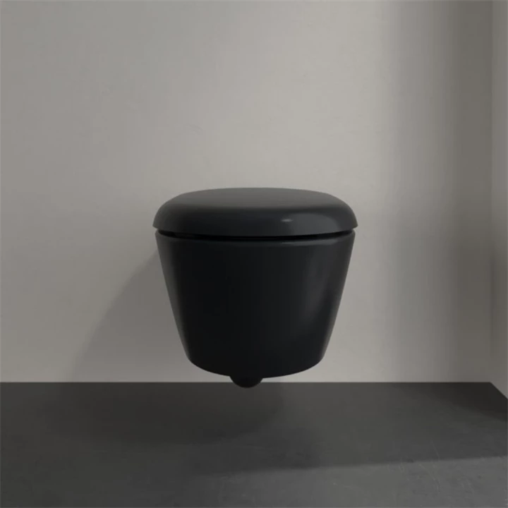 Villeroy and Boch Antao gyűrű nélküli mélyöblítésű wc 37x56cm Pure Black CeramicPlus 4674T0R7