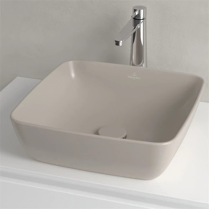 Villeroy and Boch Artis mosdótál, 41x41 cm, csaplyuk és túlfolyó nélkül, pultra ültethető, szögletes, mandula 417841AM
