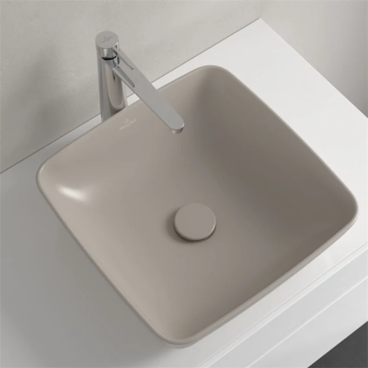 Villeroy and Boch Artis mosdótál, 41x41 cm, csaplyuk és túlfolyó nélkül, pultra ültethető, szögletes, mandula 417841AM