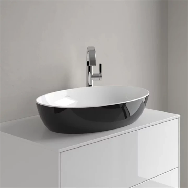 Villeroy and Boch Artis  mosdó ovális - 61x41cm, ráültethető, túlfolyó nélkül - coal black/fekete 419861BCT8