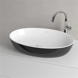 Villeroy and Boch Artis  mosdó ovális - 61x41cm, ráültethető, túlfolyó nélkül - coal black/fekete 419861BCT8