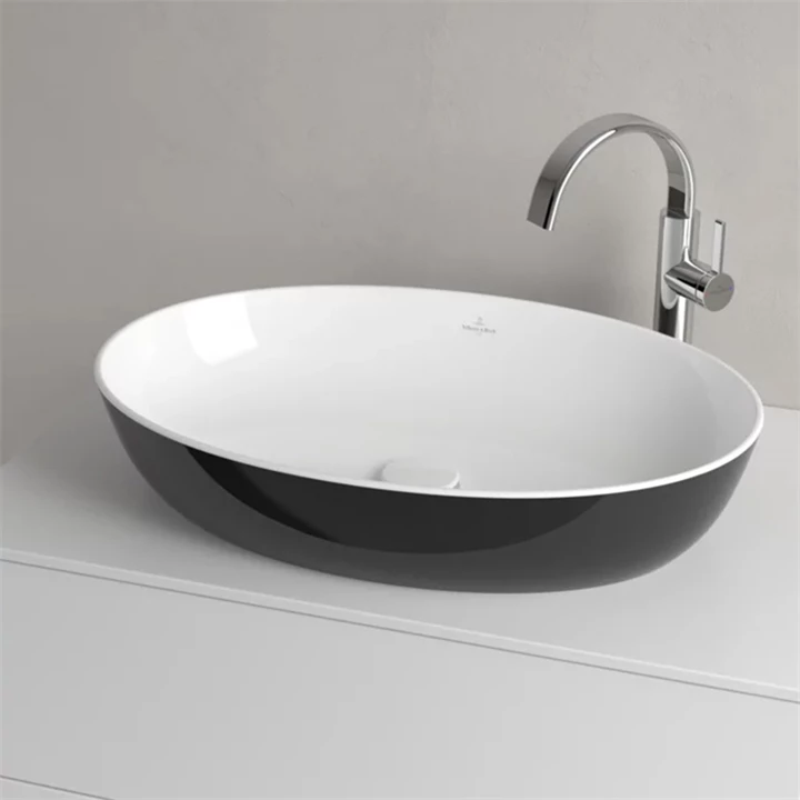 Villeroy and Boch Artis  mosdó ovális - 61x41cm, ráültethető, túlfolyó nélkül - coal black/fekete 419861BCT8