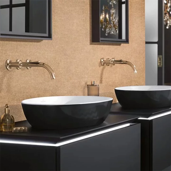 Villeroy and Boch Artis  mosdó ovális - 61x41cm, ráültethető, túlfolyó nélkül - coal black/fekete 419861BCT8