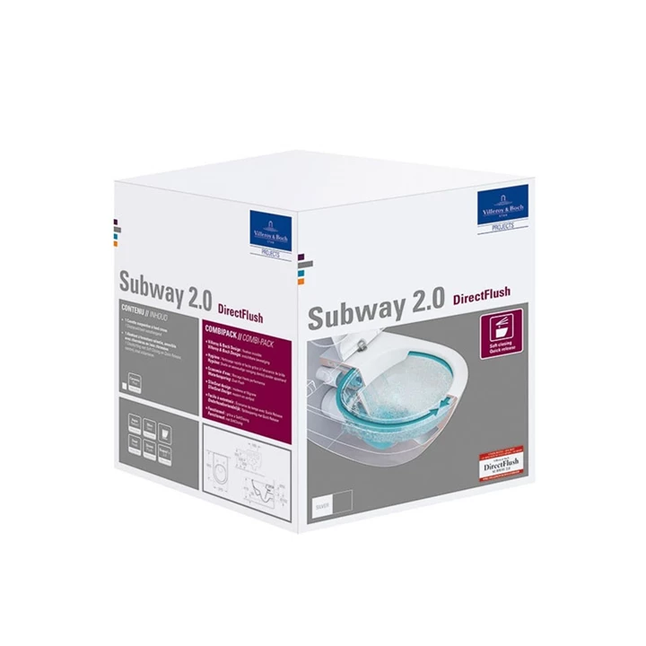 Villeroy and Boch Subway 2.0 fali wc csésze kombipack, DirectFlush, mélyöblítésű, SlimSeat soft-close QuickRelease ülők 